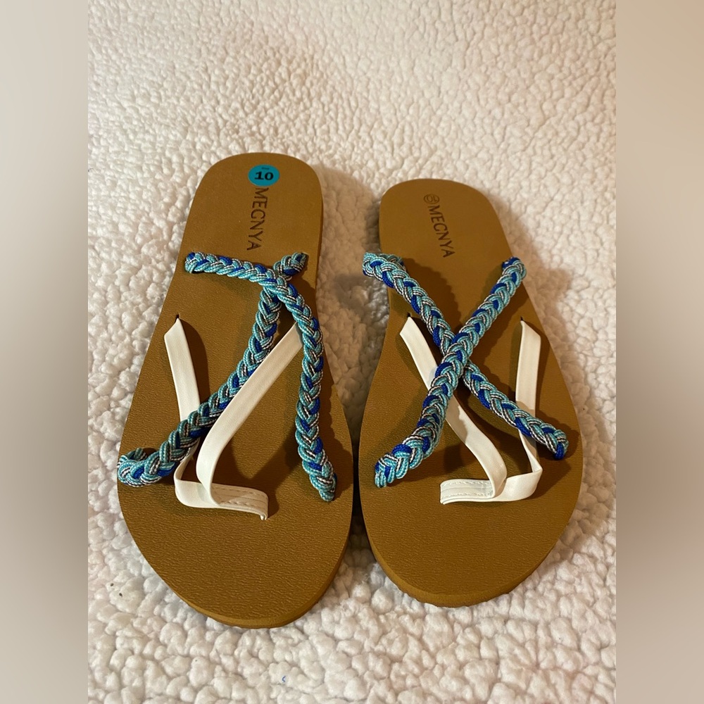 MEGNYA Blue and White Braided Sandals NWOT - Picture 2 of 8